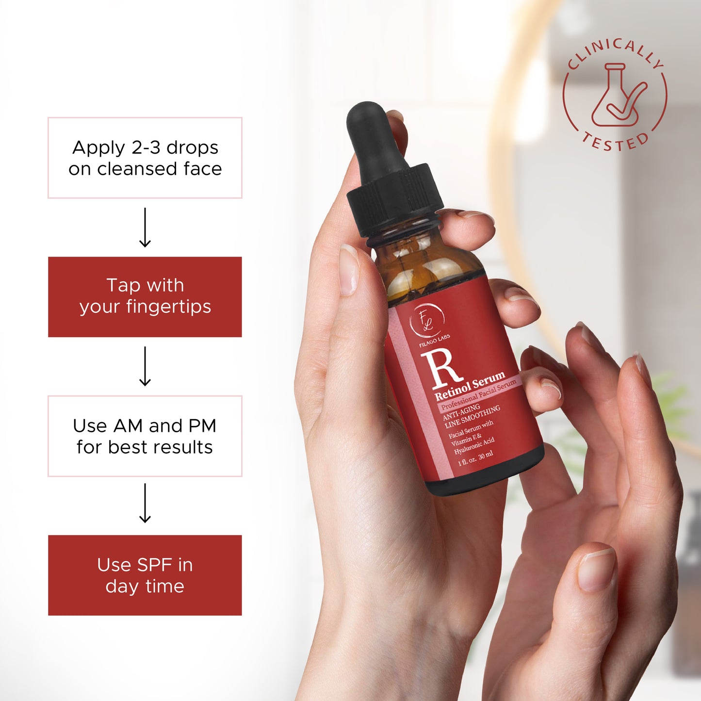 Retinol Serum for Face, – Anti Aging Facial Serum with Retinol, Hyaluronic Acid, Vitamin E, & More – Brightening Serum made to improve Dark Spots, Skin Tone, Fine Lines & Wrinkles, 1 Fl Oz